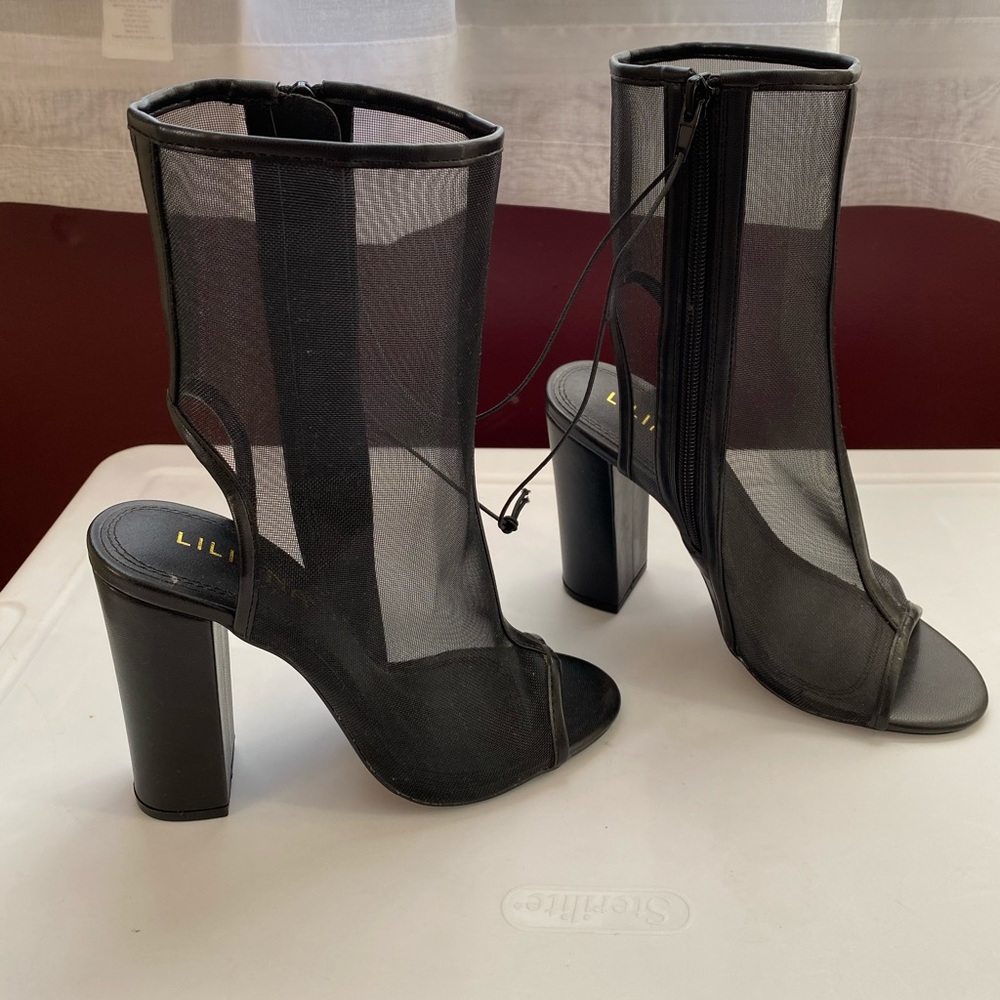 Black Mesh Peep Toe Heels